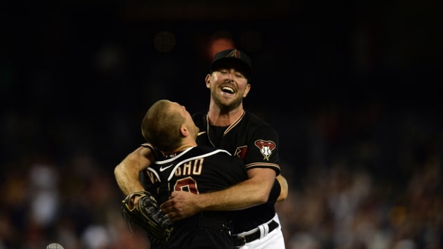 Tyler Gilbert celebrates no-hitter with Daulton Varsho, August 14th 2021